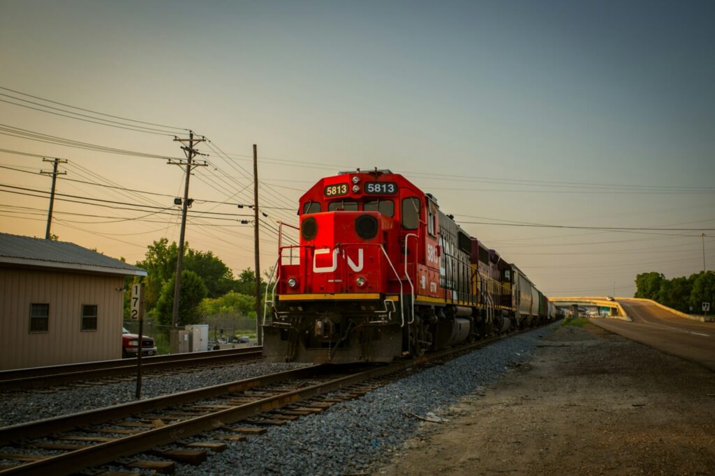 Red train pictured in Jackson, Mississippi.