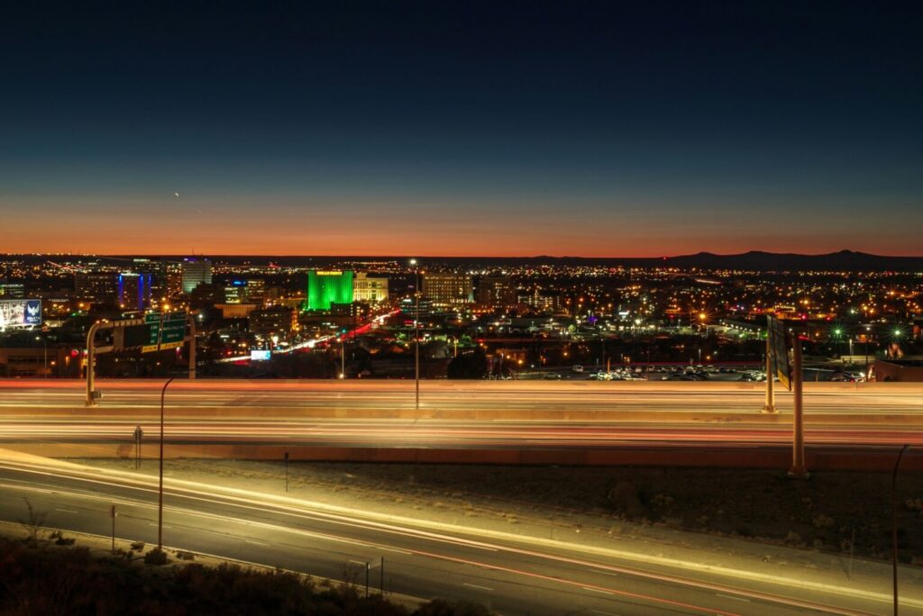 The city of Albuquerque during the night.