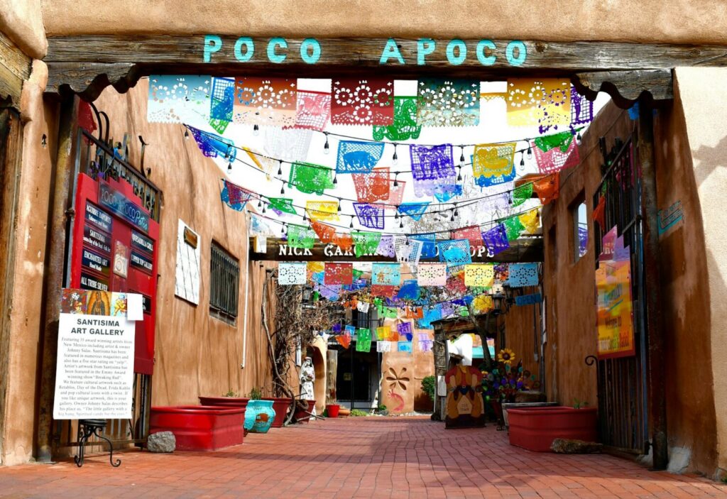 Alley with colourful banners.