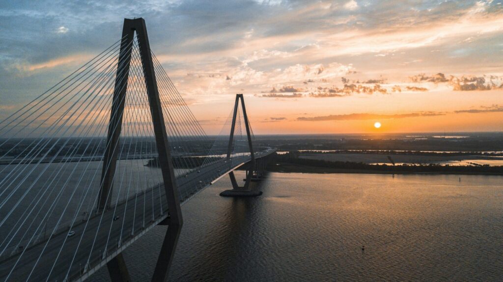 Photograph of Arthur Ravenel Jr Bridge duing golden hour